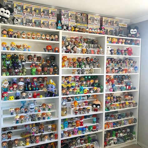 My Disney shelves have changed a lot since I first set them up and all in the hunt for more room. I’m always rearranging but for the first… Nerd Room Ideas, Collectors Room Ideas, Gamer House, Funko Display Ideas, Funko Pop Display Ideas, Pop Shelves, Funko Pop Shelves, Funko Pop Display, Nerd Room