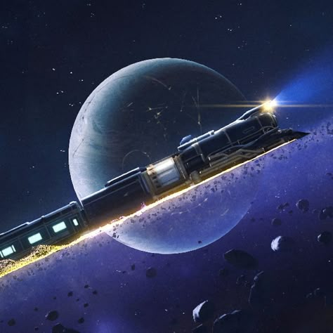 Space Train Aesthetic, Honkai Star Rail Herta Space Station, Honkai Star Rail Train, Space Train, Train Illustration, Galaxy Express, Rail Train, Honkai Starrail, Sci Fi Books