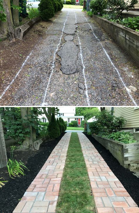 Diy Brick Driveway Ideas, Diy Driveway Landscaping, Driveway To Backyard Garage, Eco Friendly Driveway Ideas, Slanted Driveway Ideas, Backyard Driveway Ideas, Incline Driveway Ideas, Cheapest Driveway Ideas, Easy Driveway Ideas Diy Projects