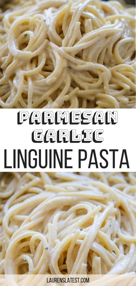 Homemade Parmesan and Garlic Linguine Pasta is super easy, fast and SO flavorful! The easiest dinner to make on any weeknight. This is sure to be one of your new favorite linguine recipes! #pastarecipes #dinner #easyrecipes #linguine Easy Linguine Pasta Recipes, Best Linguine Recipes, Linguine Alfredo Recipes, How To Make Linguine Pasta, Garlic Linguine Pasta, Linguini Recipes Easy, Recipes Using Linguine Noodles, Healthy Linguine Recipes, Pasta Linguine Recipes