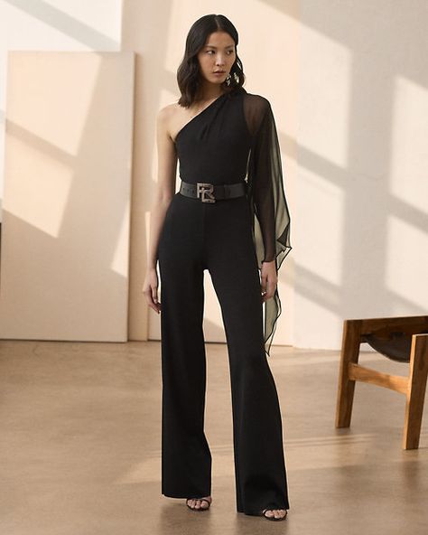 Black Silk Jumpsuit, Jumpsuit For Women, Silk Jumpsuit, Sweater Jumpsuit, Ralph Lauren Collection, Clothes Collection, Black Jumpsuit, Shoulder Sweater, Black Silk