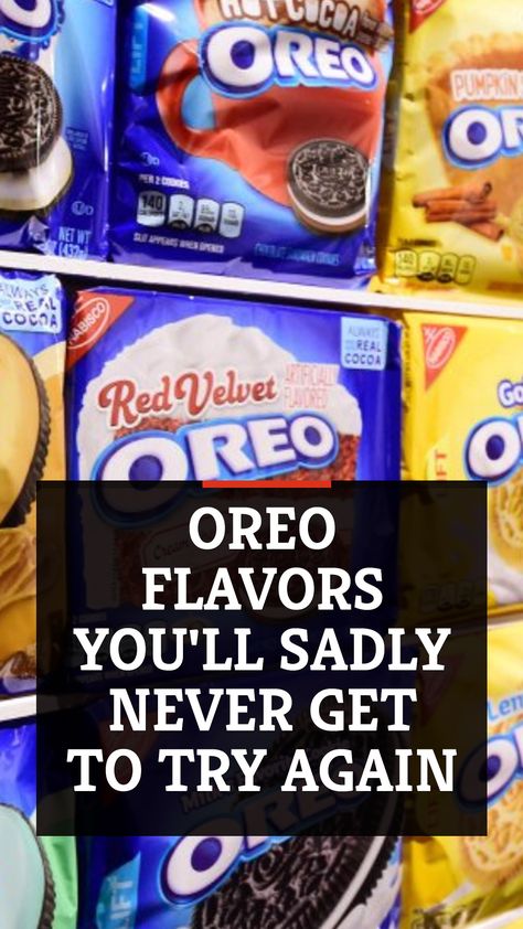 There have been many flavors of Oreos that have been discontinued over the years, and we are taking the time to wistfully remember their deliciousness. Weird Oreo Flavors, Oreo Cookie Flavors, Sandwich Cookie, Oreo Flavors, Food Company, Chocolate Sandwich, Chocolate Sandwich Cookies, Cookie Flavors, Company Meals