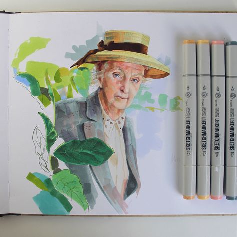 Portrait Joan Hickson miss Marple marker artwok Marker Portrait, Joan Hickson, Miss Marple, Marker Drawing, Alcohol Markers, Markers, Book Cover, Drawings, Quick Saves