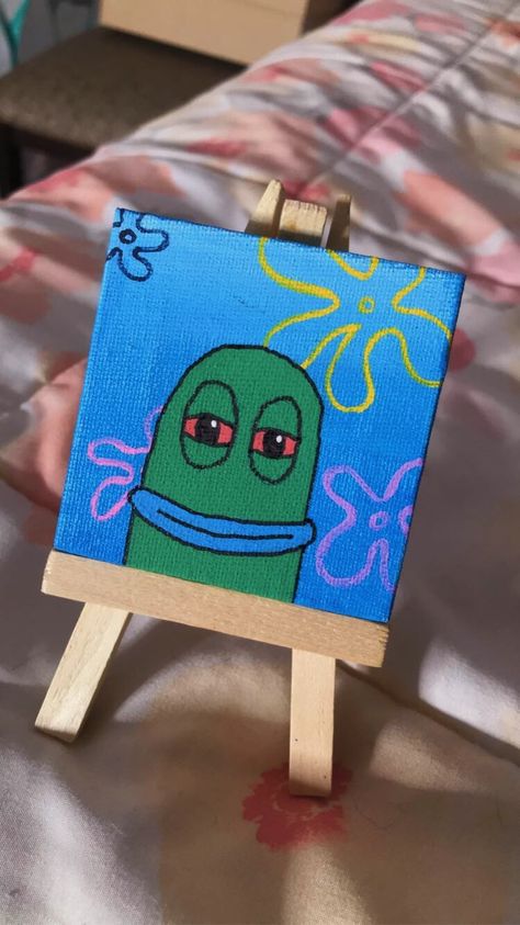 Spongebob Painting Canvases Easy, Easy Paintings Spongebob, Spongebob Painting Ideas Easy, High Painting Ideas Simple, Funny Canvas Art, Easy Canvas Art Spongebob, Canvas Painting Ideas Spongebob, Spongebob High Drawing, Spongebob Canvas