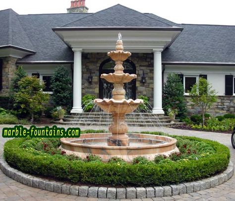 Image result for circle driveway with fountain Driveway Roundabout, Circle Driveway Landscaping, Front Yard Fountain, Backyard Arizona, Fountain House, Yard Fountain, Circle Driveway, Driveway Entrance Landscaping, Landscaping With Fountains