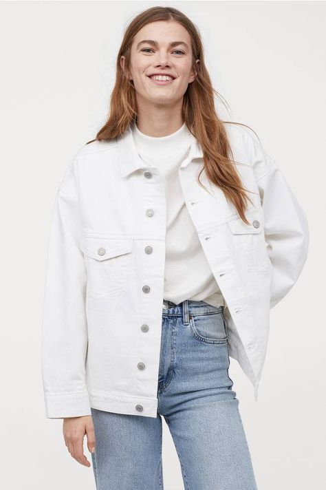 See the Looks of My Celebrity Stylist Fashion Makeover | Who What Wear White Denim Jacket Outfit, Oversized Jacket Outfit, White Jacket Outfit, Bright Blazer, Jean Jacket Outfits, White Jean Jacket, White Denim Jacket, Stylish Coat, Oversized Denim Jacket