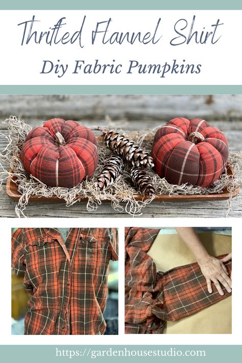 How to make Fabric Pumpkins from Flannel Shirts is the subject of this video  tutorial. Flannel Pumpkins are perfect for rustic decor, farmhouse style and cottage style home decor. This video tutorial teaches everything you need to know to make scupted flannel pumpkins that will sell in booths, at markets or just decorate your table. #FabricPumpkinsTutorial #ThriftedFlannelShirt #DiyHomeDecor #DiyFallDecor #HandmadeFabricPumpkins Flannel Shirt Pumpkins Diy, Flannel Pumpkins Diy, Flannel Scrap Projects, Flannel Decor, Flannel Pumpkins, Flannel Crafts, Flannel Projects, Make Fabric Pumpkins, Diy Autumn Decor