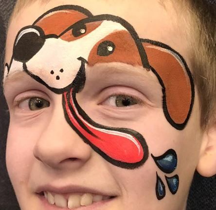 Dog face paint Dog Face Paints, Animal Face Paintings, Face Painting For Boys, Painting Face, Face Painting Tutorials, Face Painting Easy, Face Paint Makeup, Kids Face Paint, Belly Painting