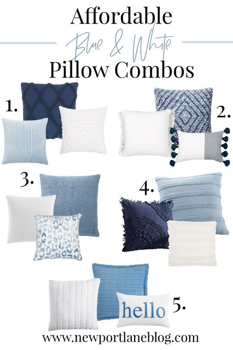 Navy Blue Throw Pillows Bedroom, Navy Blue Throw Pillows Living Room, Navy And White Throw Pillows, Navy Blue Pillow Combinations, Navy Blue Coastal Decorating, Navy And Light Blue Living Room, Cream Couch Blue Pillows, Throw Pillows For Navy Blue Couch, Navy Blue Couch Pillow Ideas