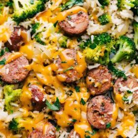 Cheesy Chicken Broccoli and Rice (ONE Pan!) | Chelsea's Messy Apron Sweet Potato Burrito, Turkey Breast Crockpot, Broccoli And Rice, Sausage Rice, Chicken Broccoli Rice, Dinner Quick, Chelsea's Messy Apron, Prep Meals, Cheesy Chicken Broccoli