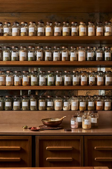 Spice Shop Interior Design, Spice Rack Aesthetic, Spice Store Interior Design, Ayurvedic Spa Interiors, Ayurvedic Clinic Interior Design, Spa Aesthetic Bathroom, Apothecary Shop Aesthetic, Spice Shop Design Ideas, Apothecary Decor Ideas