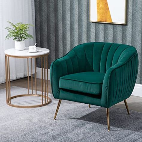 HOMCOM Velvet Armchair Tub chair with Golden Metal Leg Living Room Furniture Green : Amazon.co.uk: Home & Kitchen Green Velvet Chair, Tufted Accent Chair, Velvet Accent Chair, Velvet Chair, Table Lamps For Bedroom, Velvet Armchair, Arm Chairs Living Room, Armchair Design, Upholstered Arm Chair