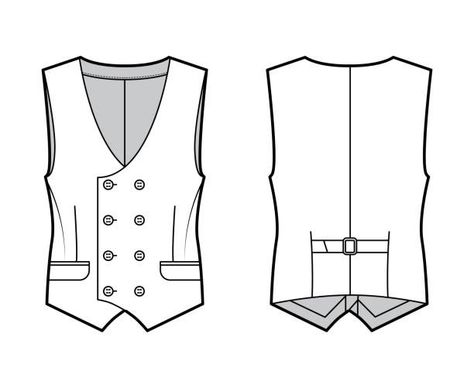 Vest Technical Drawing, Double Breasted Vest, Flat Drawings, Money Images, Flat Sketches, Adventure Outfit, Vest Waistcoat, Fashion Illustration Dresses, Flats Patterns