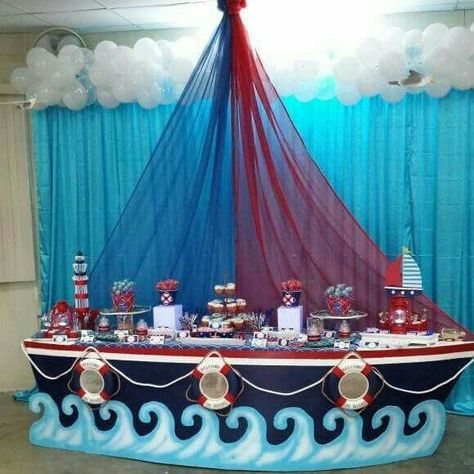 Genaro Baby Shower Ideas Decoracion, Festa Hotel Transylvania, Nautical Baby Shower Boy, Sailing Party, Nautical Birthday Party, Ideas Decoracion, Nautical Birthday, Trendy Baby Shower Ideas, Birthday Party Theme Decorations