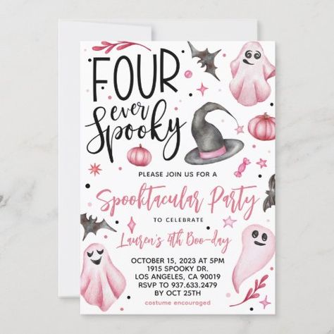 $2.95 | Four Ever Spooky Halloween Birthday - four ever spooky halloween invitation, 4th spooky halloween birthday invitation, 4th halloween birthday invitation, 4th halloween girls invitation, 4th halloween pink invitation, halloween pink invitation, halloween pink girl invitation, 4 ever spooky halloween invitation, 4th spooky halloween invitation, boo day halloween invitation 2nd October Birthday, Two Spooky 2nd Birthday Party, Two Spooky, Spooky Birthday, Halloween First Birthday, 2nd Birthday Party For Girl, Halloween Birthday Invitations, Baby Birthday Themes, Toddler Birthday Party