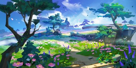 Genshin Impact Scenery Wallpapers - Wallpaper Cave Scenery Background, Scenery Paintings, Landscape Scenery, Painting Wallpaper, 판타지 아트, Wallpaper Pictures, Environment Concept Art, Laptop Wallpaper, Landscape Wallpaper