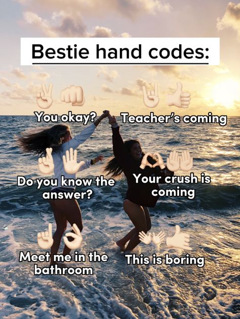 Bff Secret Codes, Bestie Hand Codes, Bff Hand Codes, Fun Sleepover Activities, Words For Best Friend, Teen Sleepover Ideas, Cool Handshakes, Fun Sleepover Games, Best Friend Quotes Meaningful