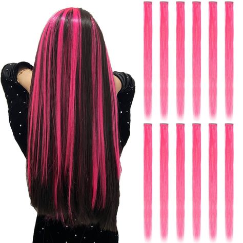 Rainbow Hair Extensions, Hidden Rainbow Hair, Pink Hair Extensions, Pink Clip, Light Pink Hair, Color Extensions, Hot Pink Hair, Pink Hair Clips, Rainbow Hair Color