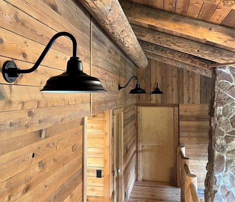 Log Cabin Renovation, Log Cabin Lighting, Gooseneck Lighting, Cabin Renovation, Old Cabin, Cabin Rustic, Barn Light Electric, Rustic Log Cabin, Cabin Lighting