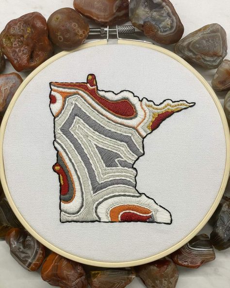 Agate Embroidery, Wooden Hoop, Embroidery Craft, A Rock, Embroidery Art, Hand Stitched, Hand Embroidered, Minnesota, Color Schemes