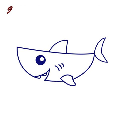 Drawing Shark Easy, Shark Drawings Easy, Cute Shark Drawing Easy, Cute Shark Illustration, Shark Doodle Easy, Shark Drawing Simple, How To Draw A Shark, Shark Easy Drawing, Simple Shark Drawing