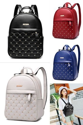 Leisure Lattice Rivet Bag Backpacks For Women PU Leather Satchel Mini Purse Daypack School Backpack Backpack Purses, Spring Purses, Trendy Purses, Everyday Handbag, Female Shoulder, Cowhide Bag, Leather Backpacks, Best Purses, Purse Backpack