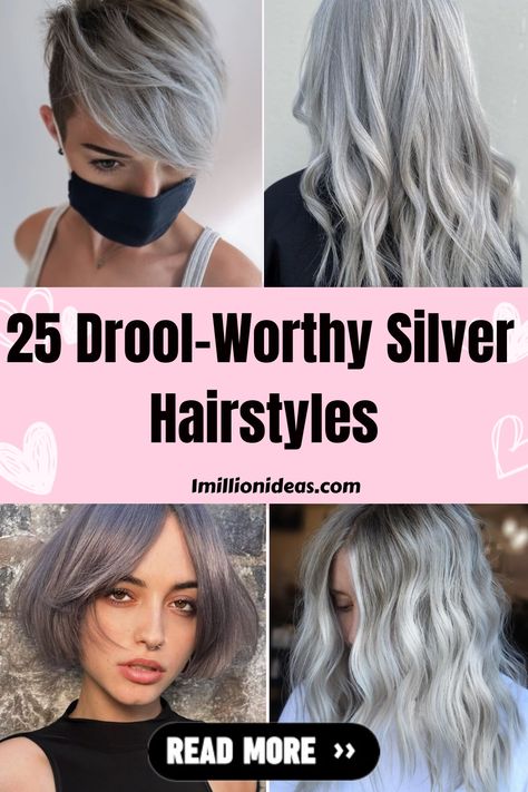 25 Drool-Worthy Silver Hairstyles Medium Length Silver Hair Styles, Medium Silver Hair, Silver Dyed Hair, Silver Hair Bob, Silver Hair Color Formula, Platinum Silver Hair, Metallic Hair Color, Silver Hairstyles, Silver Hair Dye