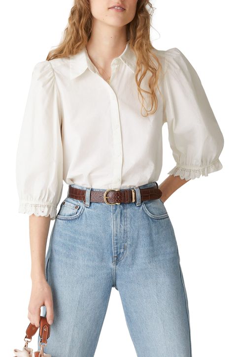 & Other Stories Puff Sleeve Button-Up Cotton Top available at #Nordstrom Puff Blouse, Blouse Nordstrom, Puff Sleeve Blouse, Cotton Blouse, Long Blouse, Cotton Top, Cotton Blouses, Three Quarter Sleeves, Quarter Sleeve