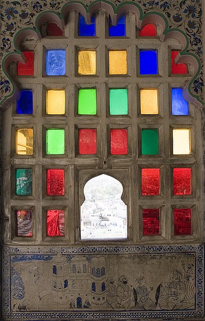 Window of many colours City Palace Udaipur, India House, Udaipur India, India Architecture, Little House Plans, Elephant Carving, India Trip, Cabinet Medical, Black Rock City