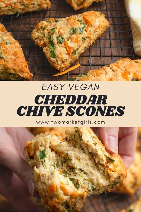 Cheddar Chive Scones, Chive Scones, Scones Vegan, Vegan Scones, Vegan Cheddar, Vegan Brunch, Tofu Scramble, Desserts Vegan, Vegan Bread