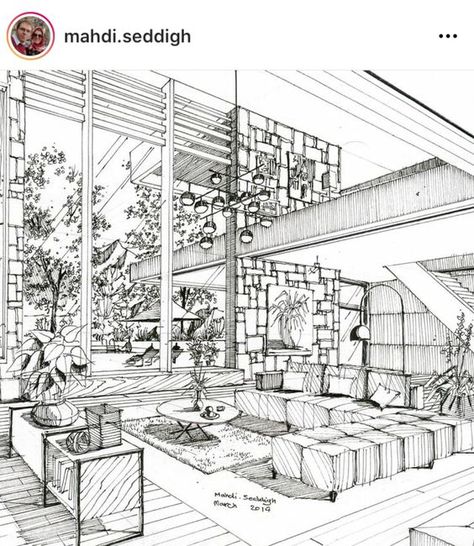 Interior Sketching Revolution: Where Imagination Flourishes Interior Sketch Perspective, Interior Perspective Drawing, Interior Sketching, Interior Architecture Sketch, Perspective Sketch, Furniture Design Sketches, Perspective Drawing Architecture, Drawing Interior, Interior Design Renderings