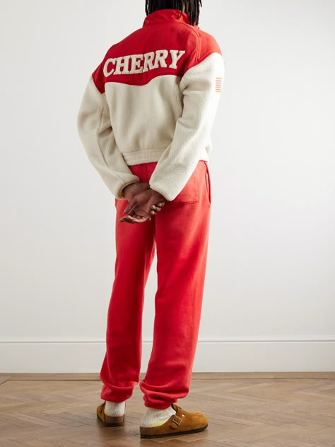 EXCLUSIVE AT MR PORTER. Cherry Los Angeles' jacket looks like a vintage motorsport souvenir. It's made from warming fleece for a relaxed fit and trimmed with smooth shell at the shoulders. The brand's logo details the chest and back. Vintage Fashion Editorial, Men’s Vintage Clothes, Red And White Outfit Men, F1 Austin, Cherry Los Angeles, Pj Ideas, Mens Designer Coats, Vintage Motorsport, Red And White Outfits