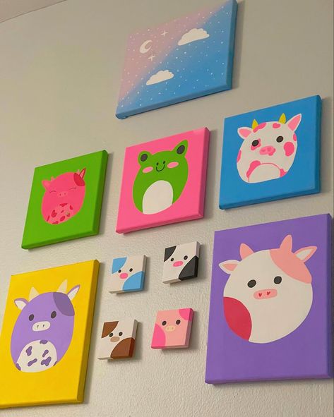 Squish Mellow Paintings, Cute Kawaii Paintings On Canvas, Squishmellow Painting, Kawaii Painting Ideas, Squishmallow Painting, Squishmallow Art, Mini Paintings Ideas, Cute Things To Paint, Custom Squishmallow