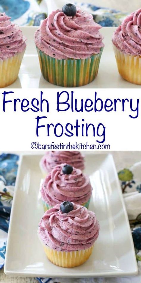 Huckleberry Frosting Recipes, Lemon Blueberry Frosting, Blueberry Frosting Recipe, Blueberry Icing, Frosting Flavors, Blueberry Buttercream, Blueberry Frosting, Frosting Cupcakes, Savory Cakes