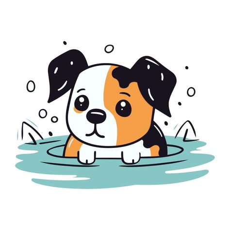 Swim Drawing, Swimming Drawing, Water Vector, Dog Swimming, Dog Pin, Cartoon Style, Cute Dog, In Water, Pin Collection