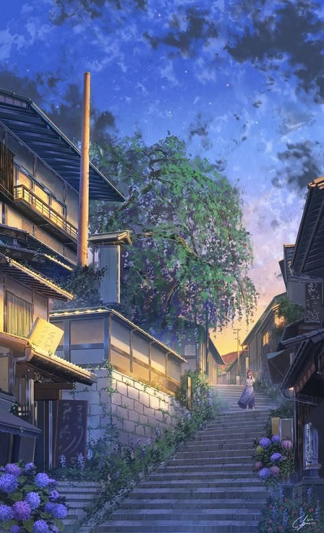 ArtStation - Kyoto, JP NIK Anime Places, Japan Illustration, Wallpaper Estetika, Anime City, Japon Illustration, Anime Backgrounds Wallpapers, Anime Backgrounds, Fantasy Art Landscapes, Anime Scenery Wallpaper