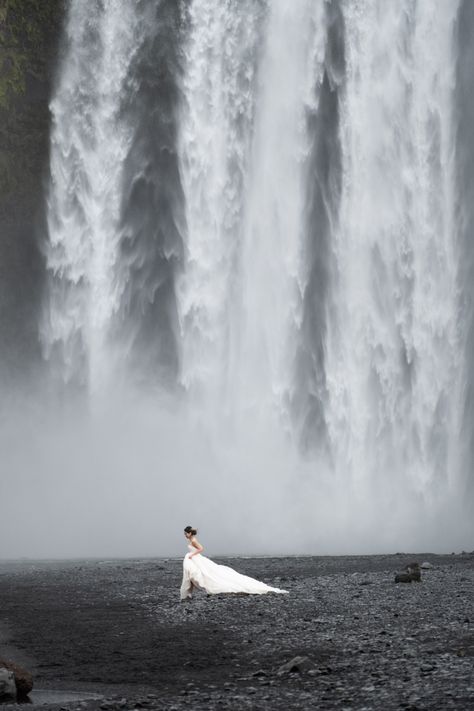 Wedding In Iceland, Bride Running, Iceland Aesthetic, Wedding Iceland, Skogafoss Iceland, Seljalandsfoss Waterfall, Iceland Elopement, Skogafoss Waterfall, Waterfall Wedding