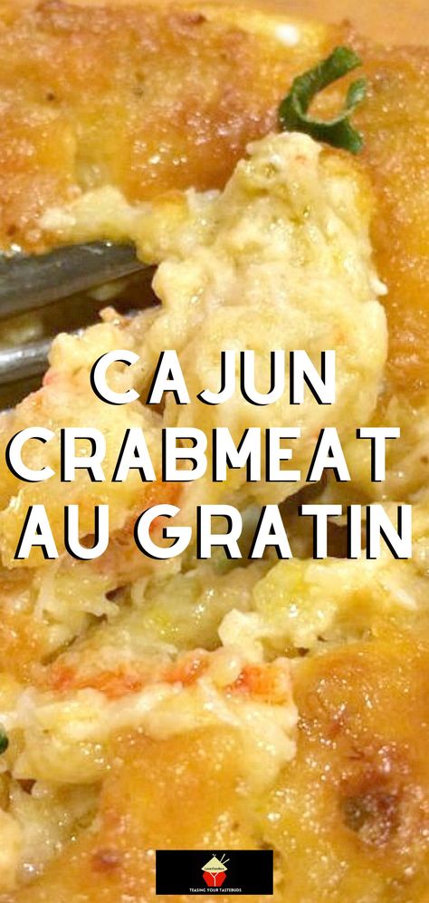 Cajun Crabmeat Au Gratin. A truly delicious recipe full of fantastic flavors. Options to add shrimp or crawfish too! Delicious served as an appetizer or main meal. Crab Meat Au Gratin Recipes, Shrimp And Crab Au Gratin, Crawfish Au Gratin Recipe, Crabmeat Casserole Recipes, Seafood Au Gratin Recipes, Southern Seafood Recipes, Seafood Au Gratin, Crab Au Gratin Recipe, Crab Meat Au Gratin