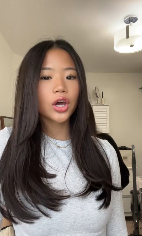 Dark Haircut Ideas Straight, Medium Length Hair No Layers, Ha Emily, Mai Pham Hair, Haïr Cut For Straight Hair, Medium Length Haircut Asian, Haircuts For Medium Length Hair Straight, Mid Length Haircut Straight, Medium Length Haircut Straight Hair