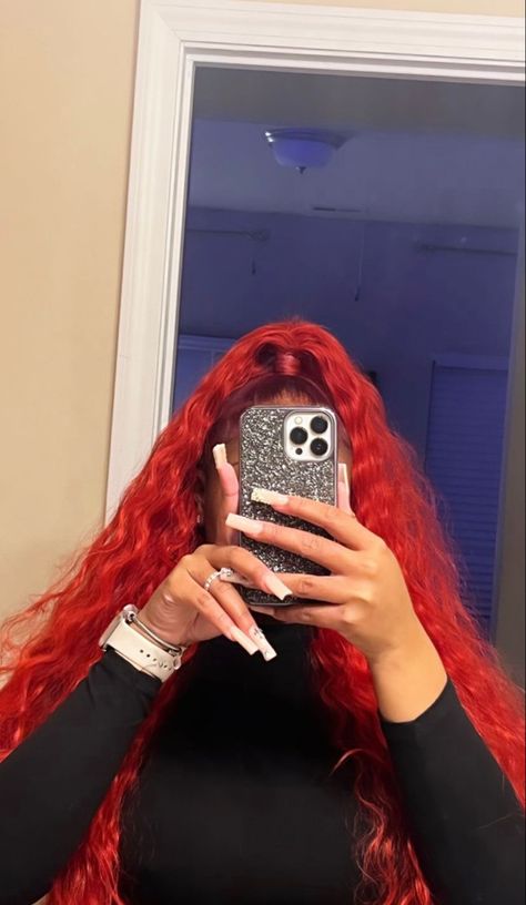 Red Half Up Half Down Quick Weave, Half Up Half Down Hair Red, Red Middle Part Sew In Weave, Half Up Half Down Red Hair, Red Hair Half Up Half Down, Red Quick Weave Hairstyles Black Women, Red Half Up Half Down, Red Side Part Quick Weave, Ginger Half Up Half Down