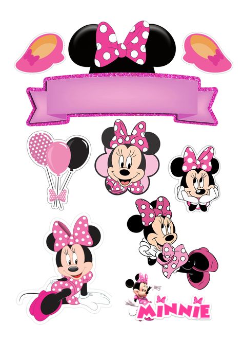 Topper Minnie Mouse Pink, Topper Minnie Mouse, Minnie Mouse Topper, Disney Ornaments Diy, Minnie Mouse Clubhouse, Minnie Mouse Printables, Minnie Mouse Cupcake Toppers, Minnie Mouse Stickers, Minnie Mouse Cake Topper