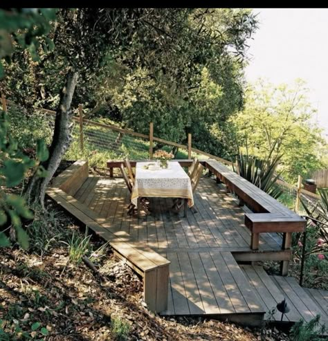 Backyard Deck Ideas, Sloped Backyard Landscaping, Sloped Yard, Sloped Backyard, Wooden Deck, Sloped Garden, Have Inspiration, Diy Deck, Decks Backyard