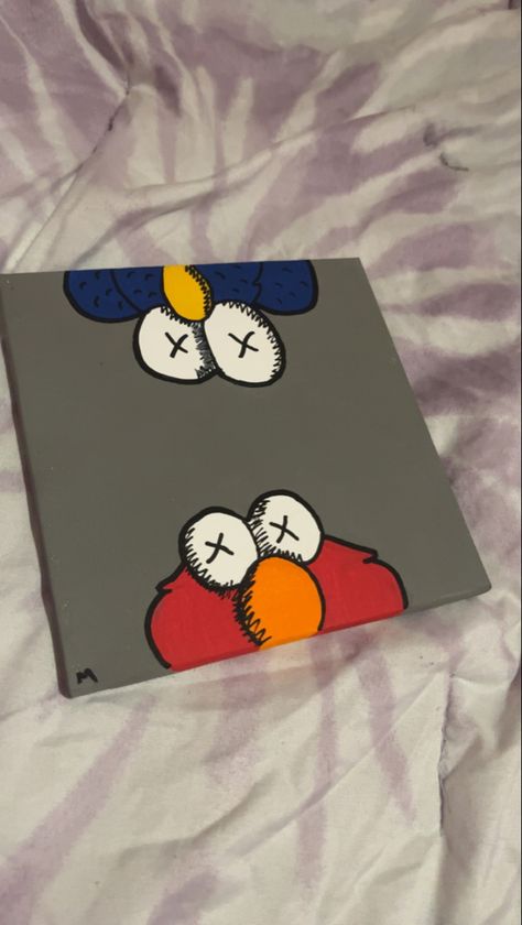 Bape Paintings Canvas Easy, Kaws Painting Easy, Painting Ideas Bad Bunny, Cartoon Character Paintings On Canvas, Klaws Painting Canvas, Love Drawing Ideas For Him, Hype Beast Painting, Y2k Canvas Painting, Kaws Painting