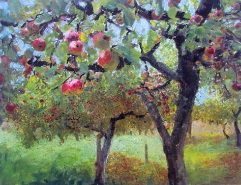 Apple Orchard Fruit Garden Painting, Apple Orchard Painting, Apple Tree Watercolor, Orchard Drawing, Apple Watch Inspiration, Orchard Illustration, Prime Video Icon, Apple Tree Art, Wallpapers Apple Watch