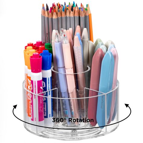 PRICES MAY VARY. 360° ROTATION DESIGN: HBlife Rotating Acrylic Pen Holder is designed to keep your desk organized and your pens easily accessible. The clear, round design features a smooth 360-degree rotation, allowing you to reach for the pen or marker you need without any hassle. Perfect for office, home, school, or classroom use. 5 INDEPENDENT COMPARTMENTS: This pencil storage rack is divided into 5 compartments, you can store different items in categories to meet your various storage needs. Aesthetic Organizer, Kids Desk Organization, Crayon Storage, Storage For Office, School Supply Storage, Homeschool Room Organization, Crayon Organization, Marker Storage, Pencil Storage