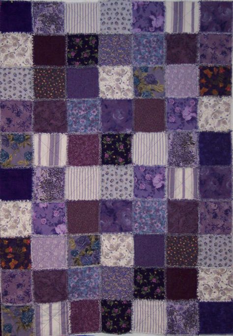 My Rag Quilt Anyone who knows me should know this is a quilt I made for myself since it is purple lol. I'm purple crazy. Purple Patchwork Quilts, Purple Patchwork Quilt, Purple Quilts Ideas, Blue And Purple Bedroom, Quilted Blankets, Uni Dorm, Purple Quilt, Secret Secret, Purple Blanket