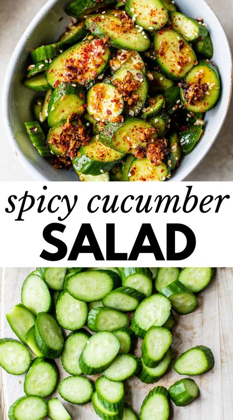 Keto Spicy Cucumber Salad, Chili Onion Crunch Cucumbers, Tiny Cucumber Recipes, Chili Crisp Cucumber Salad, Seasoned Cucumber Slices, Sauteed Cucumber Recipes, Tofu Broccoli Stir Fry, Spicy Cucumber Salad, Spicy Cucumber