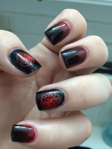 Targaryen Nails, Game Of Thrones Nails, Game Of Thrones House Targaryen, Game Thrones, Face Nails, Dragon Nails, Reality Shifting, House Stark, Nail Design Inspiration