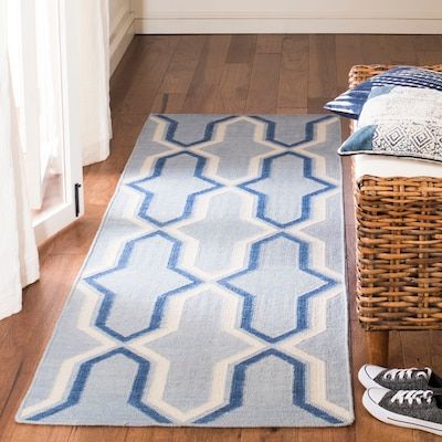 Area Rugs Coastal Mudroom, Random Furniture, Blue Runner Rug, Dark Blue Rug, Safavieh Rug, Flatweave Area Rug, Modern Moroccan, Geometric Motifs, Yellow Accents