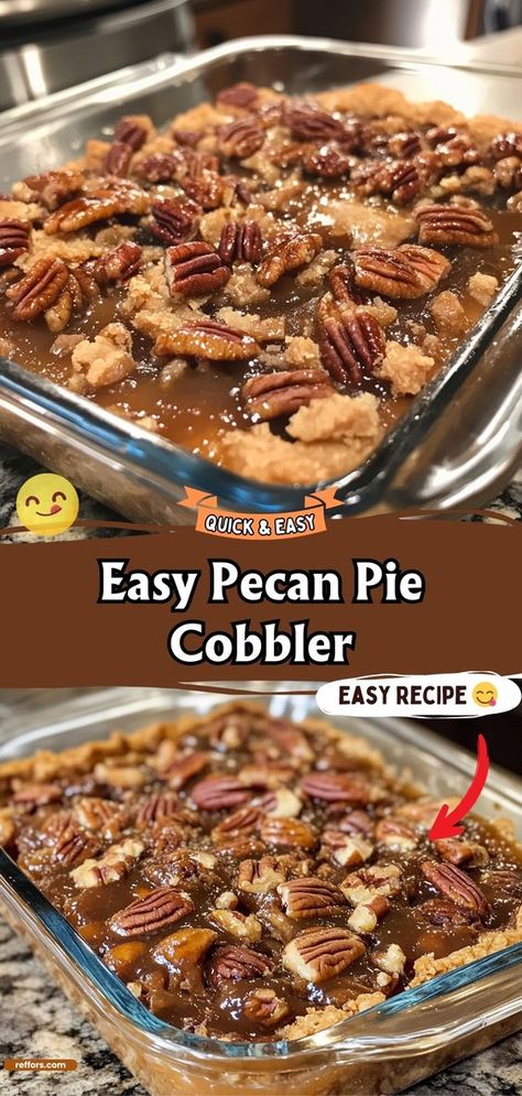 Combine the joy of pecan pie and cobbler with this Easy Pecan Pie Cobbler. This dessert features a layer of fluffy cobbler topped with a rich, nutty pecan pie filling, making it a doubly delightful treat. #PecanPieCobbler #EasyDessert #SweetTreat Pecan Cobbler Recipe, Pecan Desserts Recipes, 2024 Holidays, Pecan Pie Cobbler, Easy Pecan Pie, Cobbler Recipes Easy, Pecan Cobbler, Pecan Desserts, Cobbler Easy